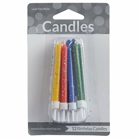 CREATIVE CONVERTING WM100536 3 1/4in Assorted Primary Color Glitter Candle, 12PK 286BCNDLGLTR